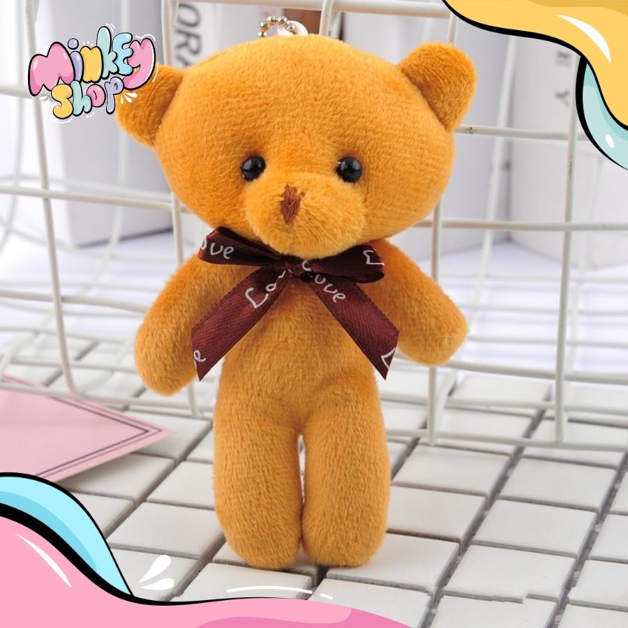 Móc khóa gấu bông đeo nơ dễ thương cute với nhiều màu phụ kiện túi xách 02MKG -Minkey