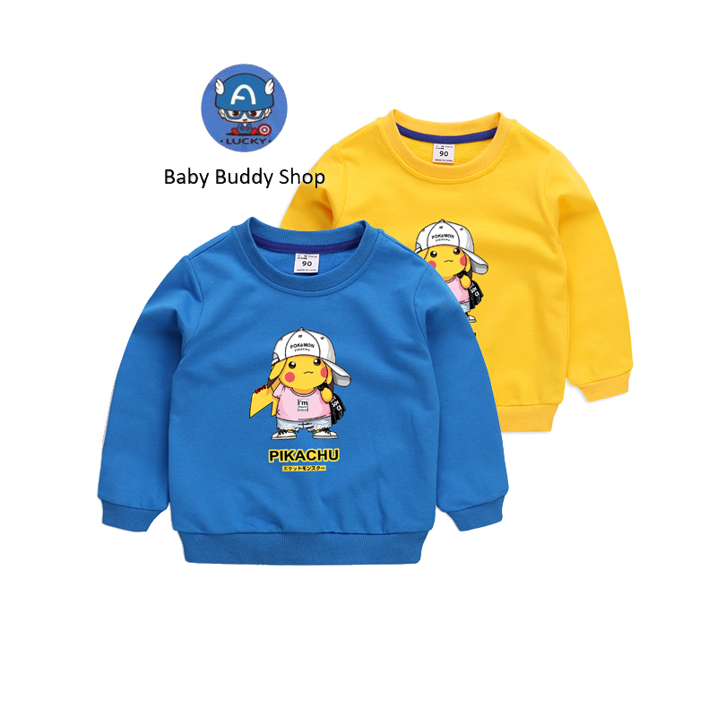 Áo Sweater Tay Dài In Hình Pikachu Dễ Thương 10 Màu Lựa Chọn Cho Bé