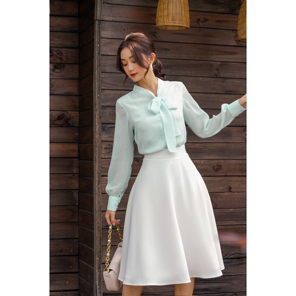Áo Nữ Kiểu Cột Nơ GILLEE Xanh Mint Voan Có Lót FAK038