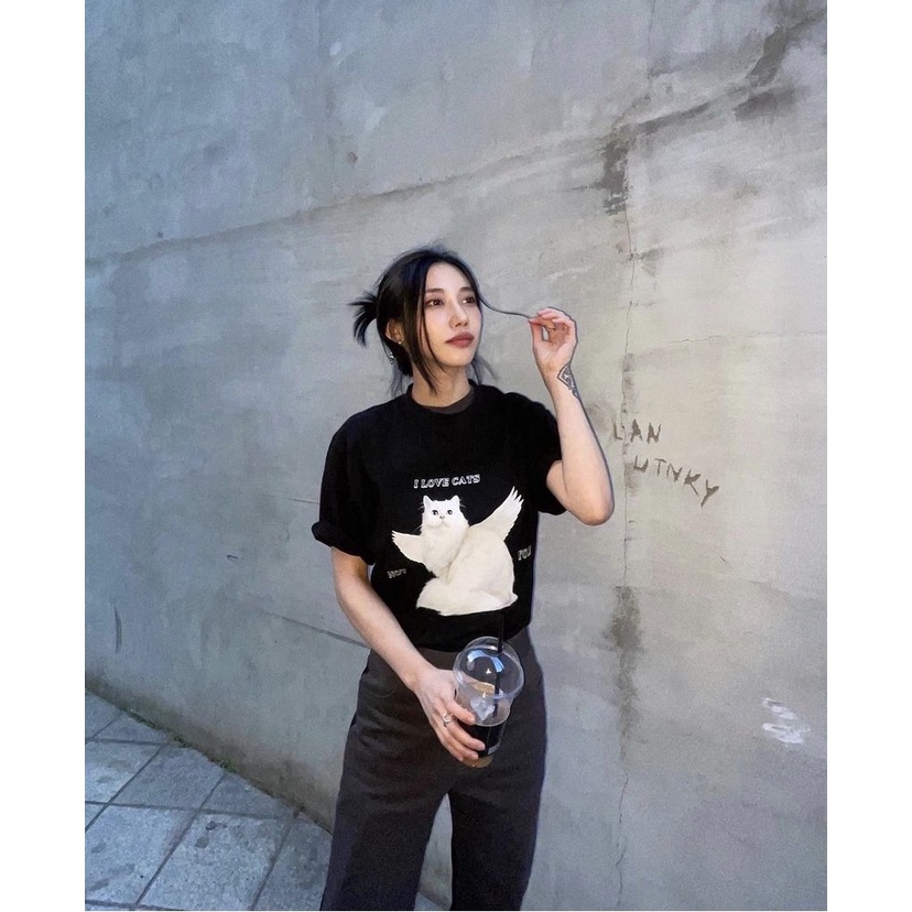 FENNI® Áo thun nữ LOVECATNOTYOU , áo phông basic hiện đại chất cotton dày dặn