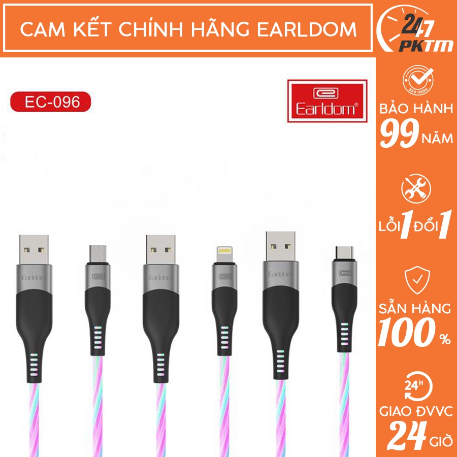 🛑CHÍNH HÃNG EARLDOM🛑 Cáp Sạc Phát Sáng CHÍNH HÃNG EARLDOM EC-096 | Phụ Kiện Thông Minh 247 VN