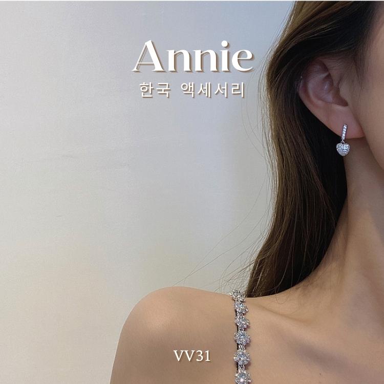 Bông tai thép titan không gỉ hình tim đính đá cao cấp ANNIE VV31