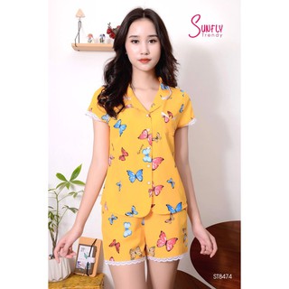 ST8474 BỘ PYJAMAS LỤA QUẦN SOOC ÁO TAY CỘC