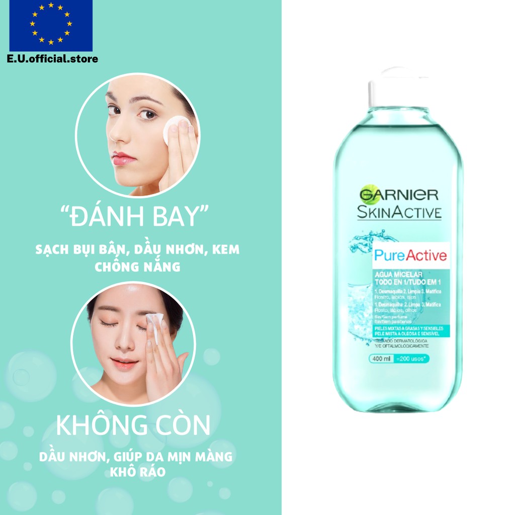 Nước Tẩy Trang Garnier Skinactive Micellar Cleansing Water chính hãng, bản Pháp 400ml