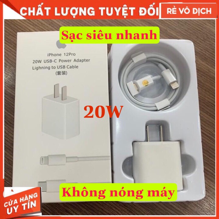 Bộ Sạc Nhanh PD 20W USB-C To Lightning ,Hàng Chính Hãng, Không Nóng Máy, Nóng Củ Sạc,Bảo Hành 12 Tháng