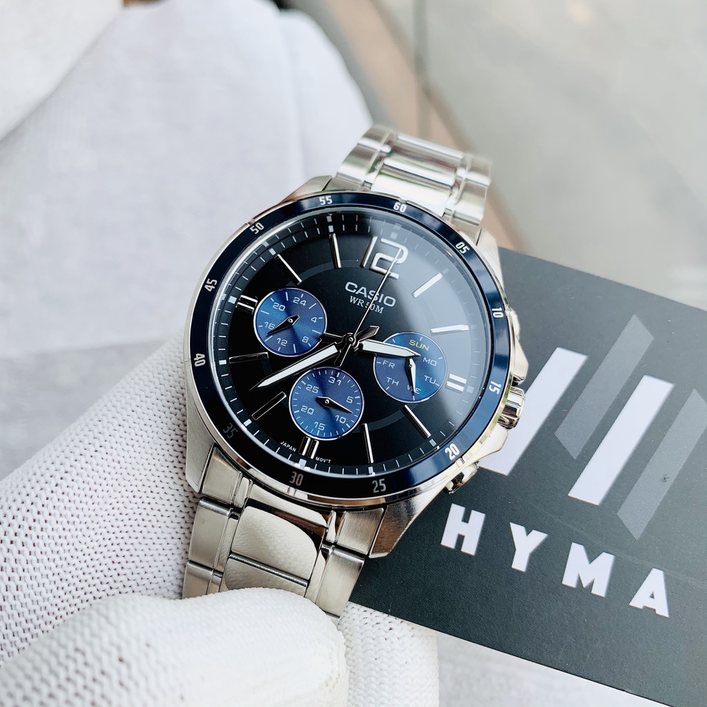 Đồng hồ nam đẹp dây thép cao cấp Casio MTP 1374D-2AV chống nước 5ATM Size 42mm Bảo hành 1 năm Hyma watch