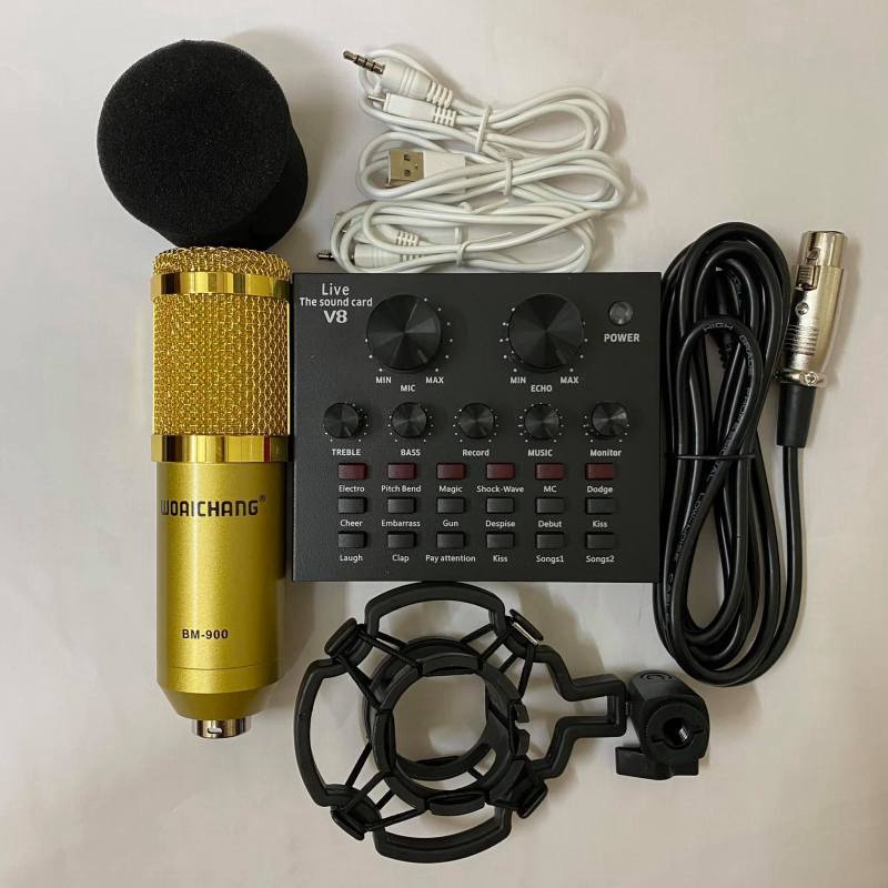 MT MAX  Mẫu soundcard V8 + Micro Thu Âm BM900 hát karaoke, livestream fb bigo tiktok , thu âm chuyên nghiệp -