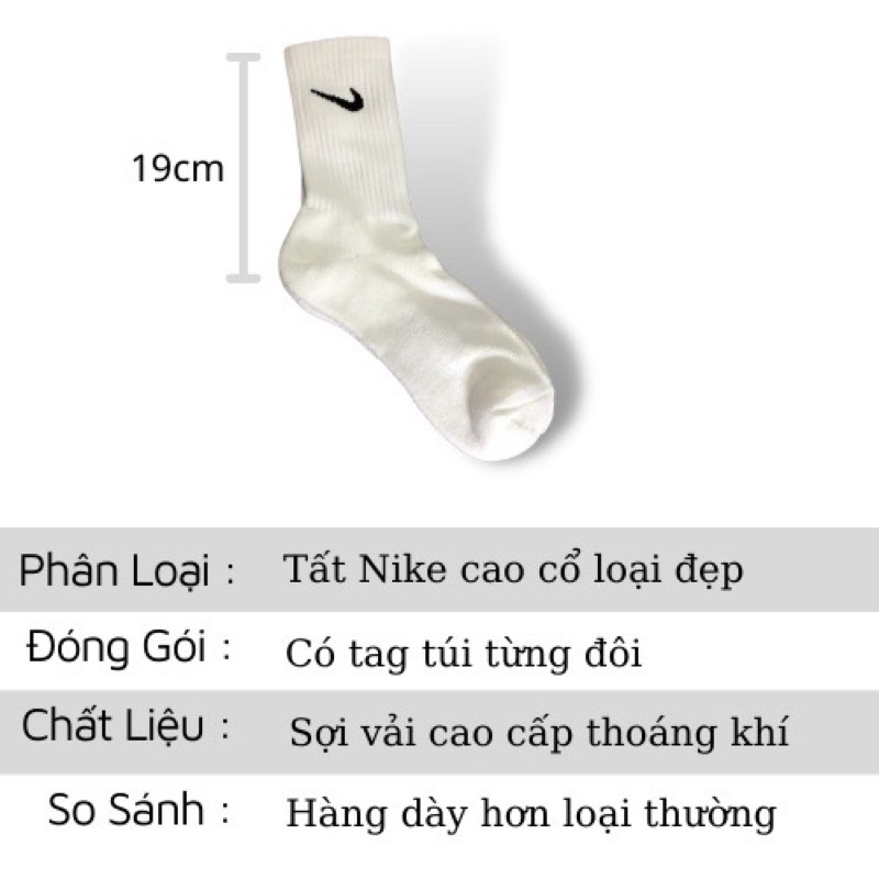 Tất vớ nam nữ thể thao Nik3 cổ cao, thấp thời trang cao cấp đầy đủ vỏ + tag