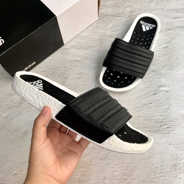 Dép Nam Quai Ngang Thể Thao Adilette Boost Đen-Trắng