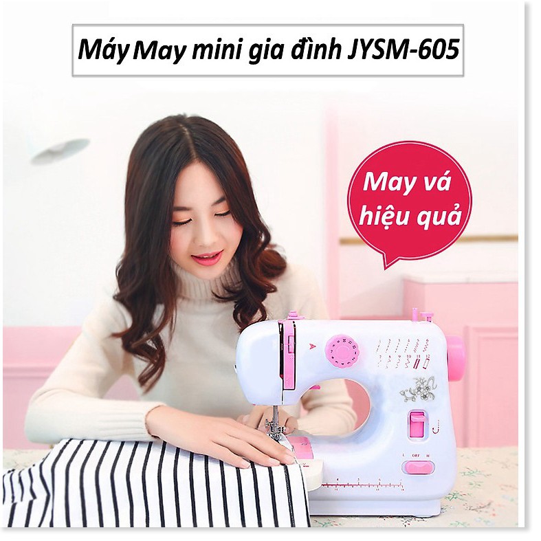 Bộ Máy may mini gia đình JYSM 605a Loại mới có 12 đường may, vắt sổ, may lại mũi và đèn soi chỉ