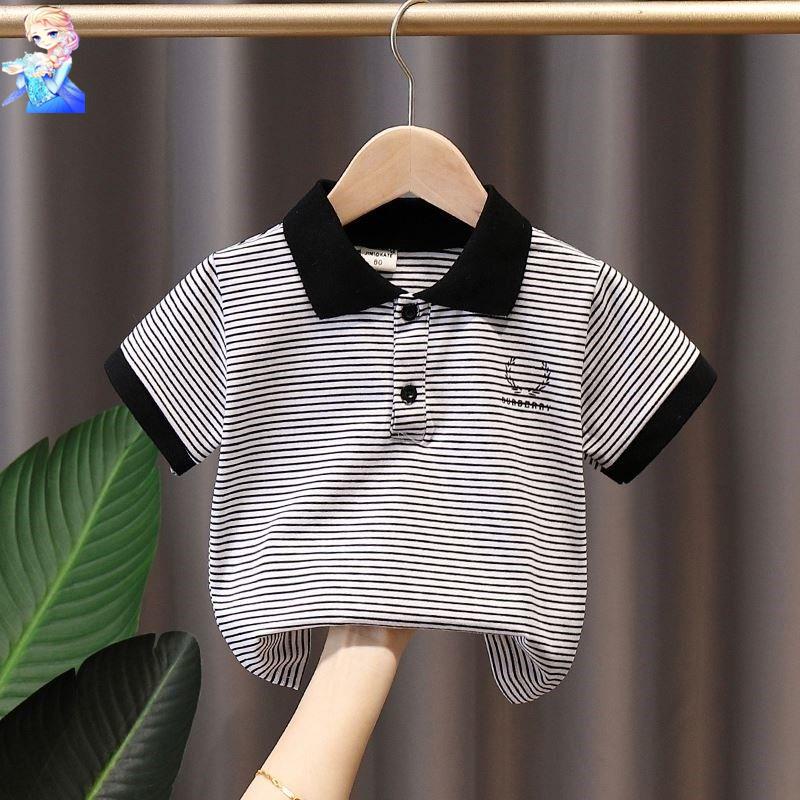 Áo Thun polo Tay Ngắn Cổ Bẻ Chất Liệu Cotton Nguyên Chất Họa Tiết Kẻ Sọc Thời Trang Mùa Hè Hàng Mới Dành Cho Bé Trai 2022