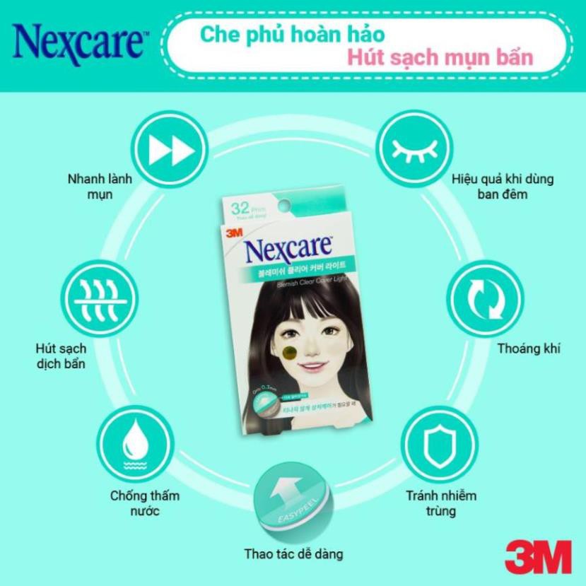 (hàng chính hãng) Miếng dán mụn siêu mỏng tháo dễ dàng Nexcare 3M BBC LIGHT 0.3mm 32 miếng rất tốt