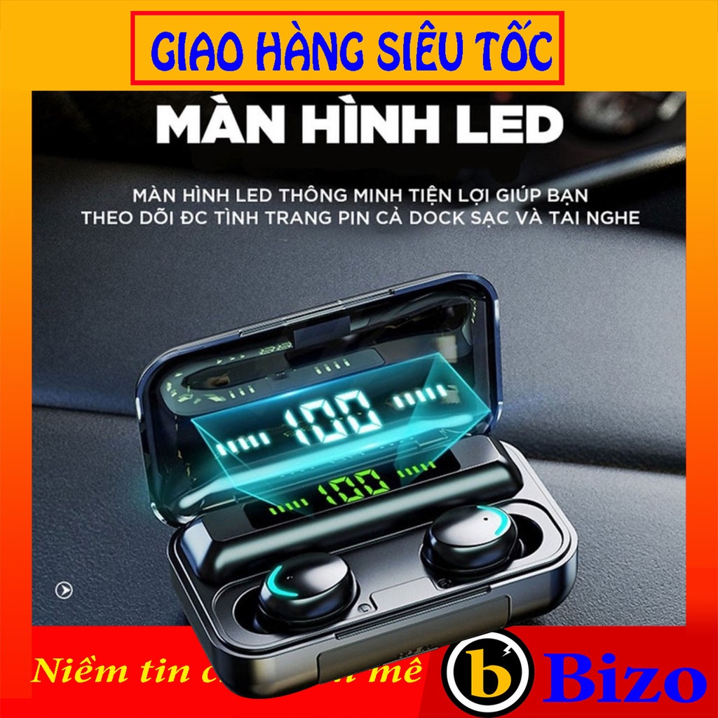 [CAO CẤP] Tai nghe bluetooth AMOI F9 pro, cảm biến vân tay, đèn led hiển thị pin, tai nghe không dây siêu bass