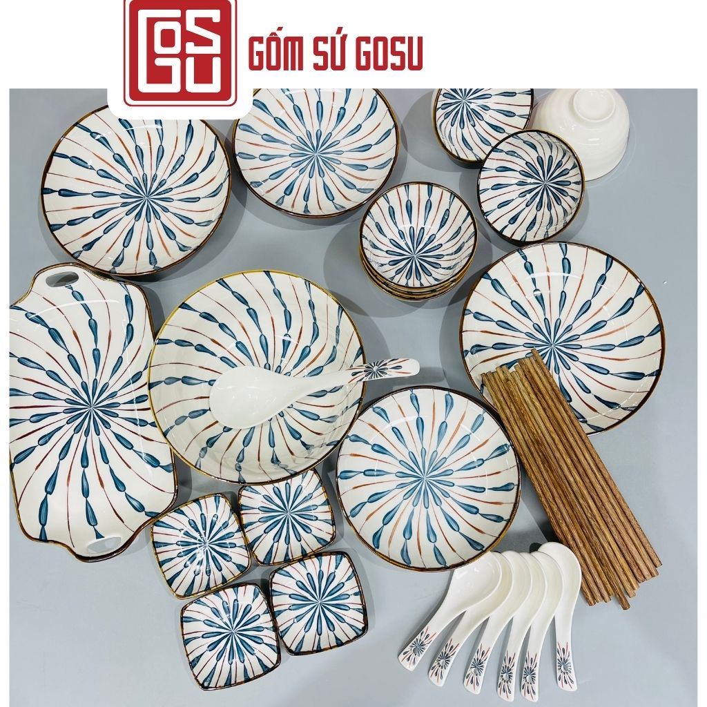 Bộ chén đĩa cao cấp, bát đĩa giá rẻ gốm sứ Phương Đông mã PDS005, phong cách cổ điển họa tiết sáng tạo