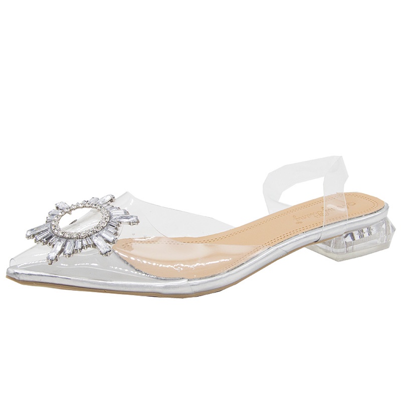 Dép Cao Gót Mũi Nhọn Gót Dày Trong Suốt Màu Trơn Phong Cách Hàn Quốc Cho Nữ