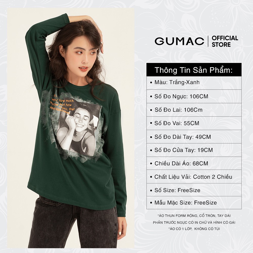 [Mã WABRGM11 giảm 10% đơn 250K] Áo thun nữ phom rộng tay dài in loang GUMAC thiết kế basic ATB1123 | BigBuy360 - bigbuy360.vn