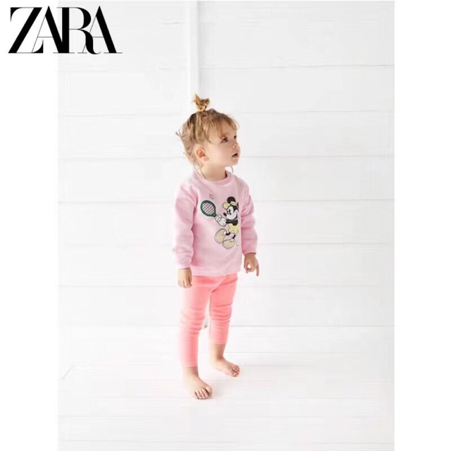 Áo nỉ da cá mickey hồng Zara 1-5Y (có ảnh thật)