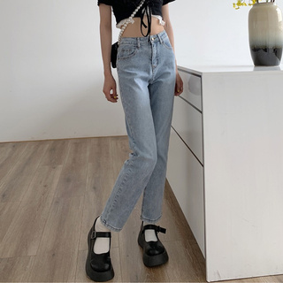 Quần Jean Nữ Lưng Cao Ống Đứng Phong Cách Retro Hàn Quốc