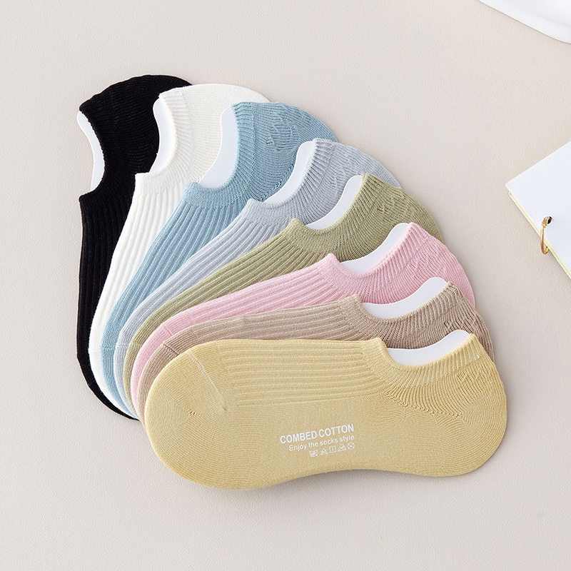 100% Cotton Women Invisible Socks Summer Macaron Color Twin-needle Female Low Cut Socks All-match Boat Socks