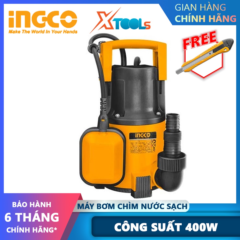 Máy bơm chìm nước sạch INGCO SPC4001 | Máy bơm chìm Điện áp 220-240V ~ 50Hz Công suất đầu vào 400W Cột áp 8M Lưu lượng t