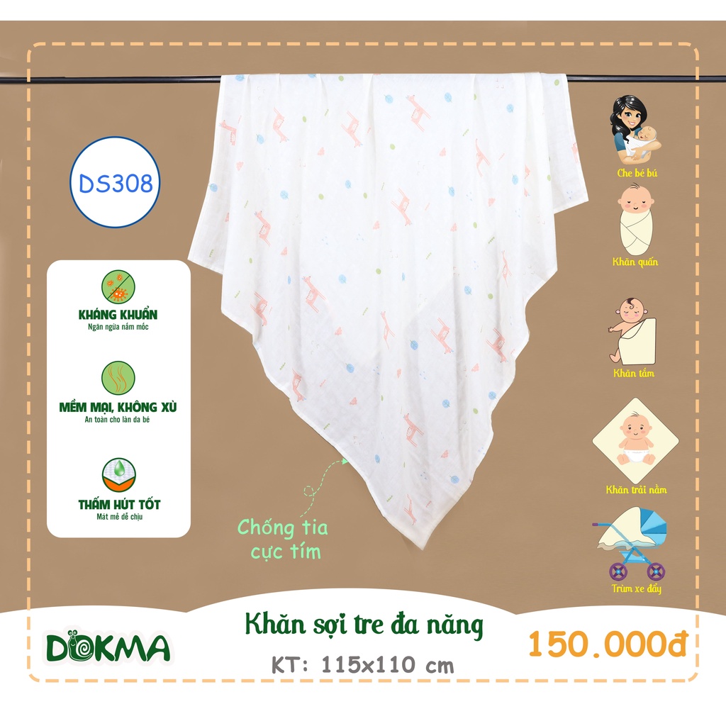 DS308 Khăn sợi tre đa năng Dokma (KT: 115x110cm)