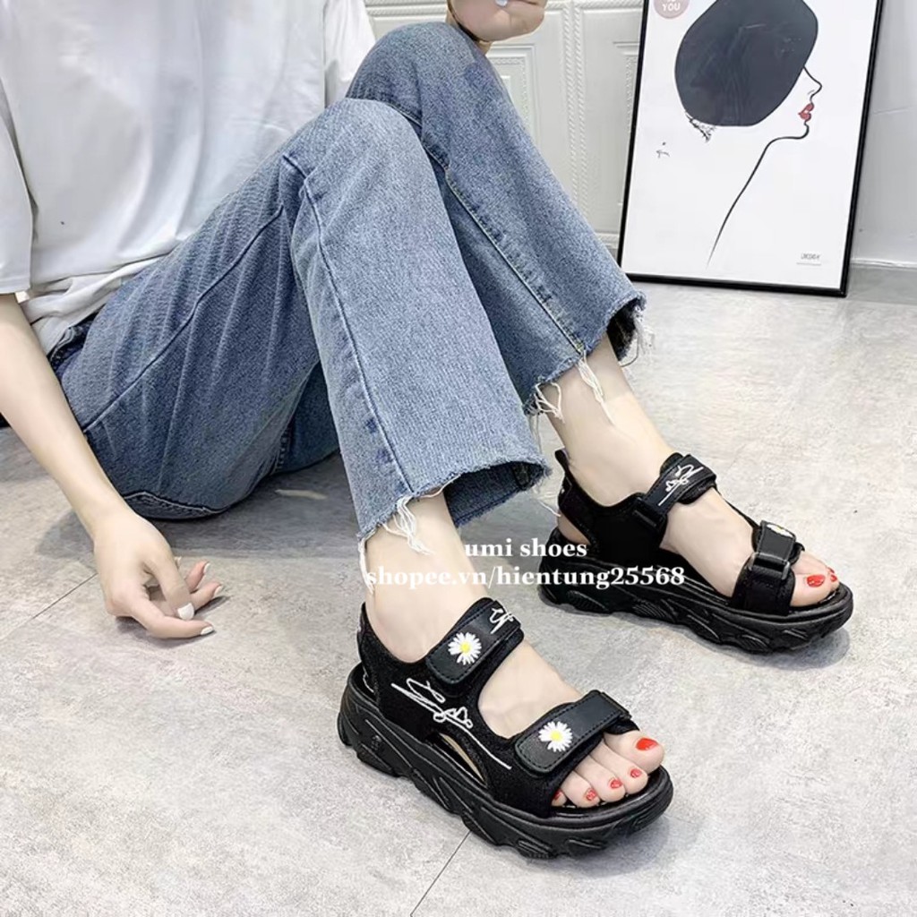 [SẴN LOẠI 1] Dép Sandal nữ màu trắng quai ngang ulzzang độn đế cao 5cm mới đi hoc cá tính năng động màu đen/trắng đẹp