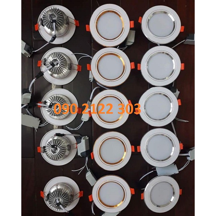 SET 10 ĐÈN ÂM TRẦN THẠCH CAO 7W  PHI 90MM  VIỀN VÀNG 3 CHẾ ĐỘ MÀU SANG TRỌNG