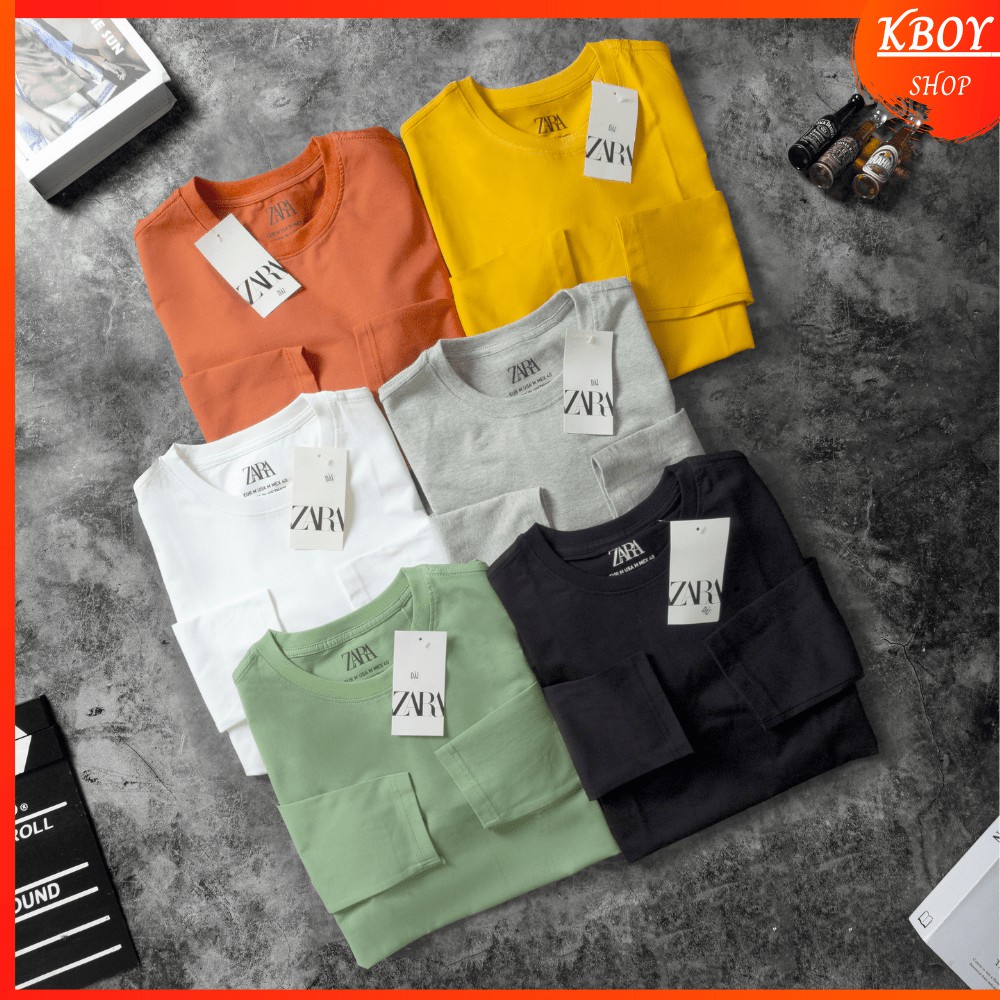 Áo Thun Tay Dài Nam Nữ Kboy Shop Áo Trơn Cotton Cổ Tròn 6 Màu, co giãn dáng suông, phong cách thu đông - V220 | BigBuy360 - bigbuy360.vn