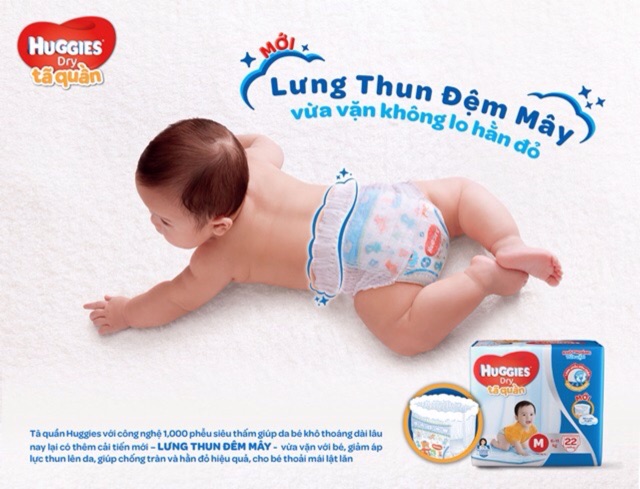 Tã Quần Huggies L68 / XL62 / XXL56 lưng thun đệm mây mới