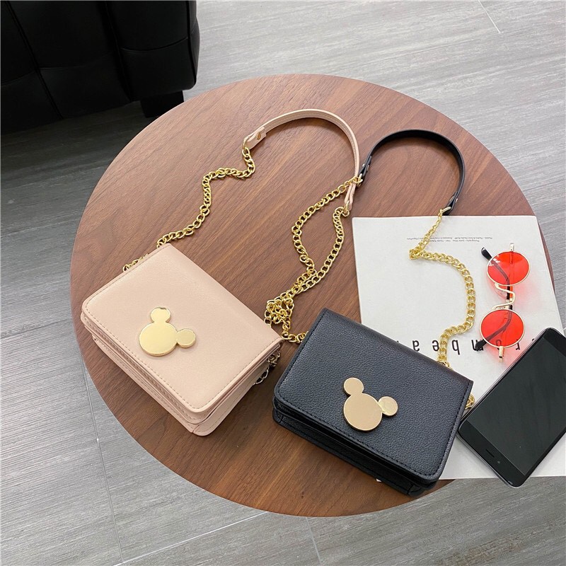 Túi Xách Nữ Đeo Chéo Nắp Gập Khóa Chuột MicKey Nhở Gọn Chất Lượng Cao