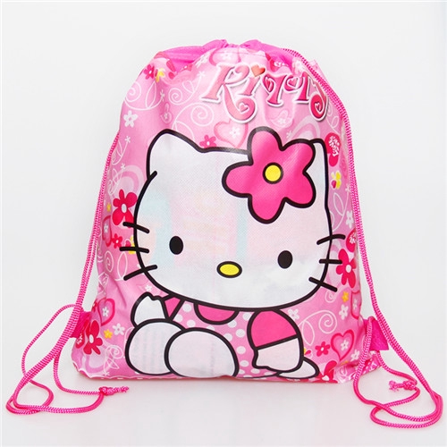 Balo đi học có dây rút bằng vải không dệt cao cấp in hoạt hình Hello Kitty/Mario/công chúa dễ thương