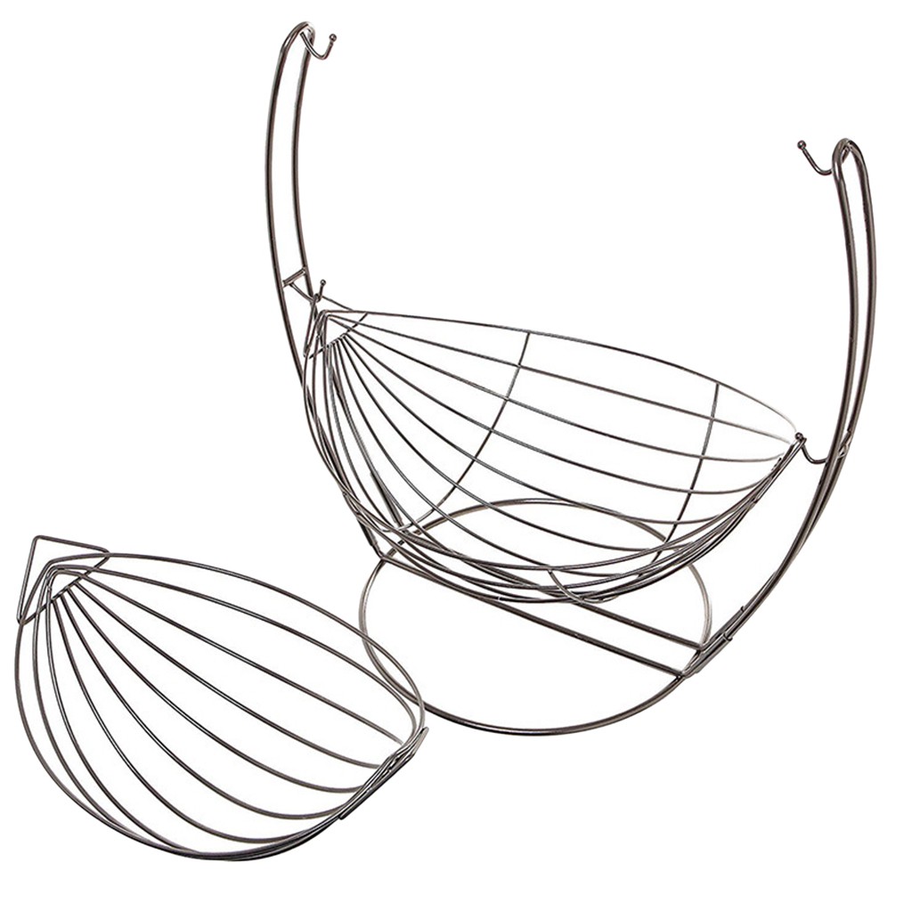 Swinging Metal Fruit Vegetable Bowl Basket 2 Tier Rack Storage Stand Holders