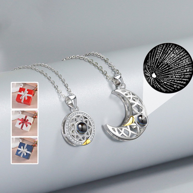 1 set Vòng cổ Cặp Đôi Có Nam Châm Hút "I love you" Trong 100 Ngôn Ngữ, Món Quà Sinh Nhật, Valentine