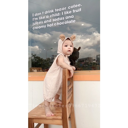 Set body ba lỗ kèm mũ tai gấu cho bé