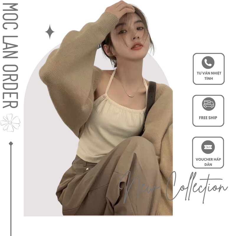 (MộcLan ORDER) Áo khoác cardigan len dệt kim dáng crotop buộc dây nơ trước ngực điệu đà vintage Hàn Quốc
