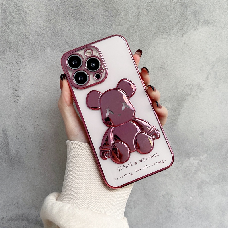 Violent Bear Phone Case For iPhone 13 12 11 Pro Max XS XSMax XR SE 7P 8P 8 7 Plus Electroplate Three-dimensional Phone Cover Case