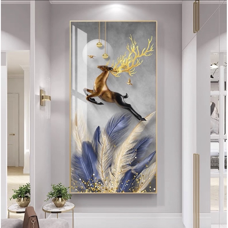 Tranh Treo Tường Lối Vào Tráng gương Phòng Khách/ Ngủ/ Phòng ăn/ Nhà Hàng Khách Sạn Đại Sảnh Hươu Lông Vũ