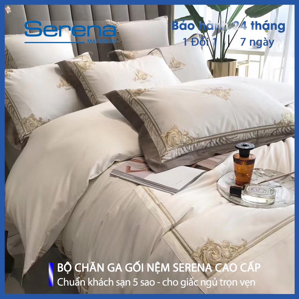 Ga Nệm Cao Cấp Tencel 60s Serena Ga Giường Tencel Bộ 5 Món Chăn Ga Gối Trần Bông - Hệ Thống Nệm