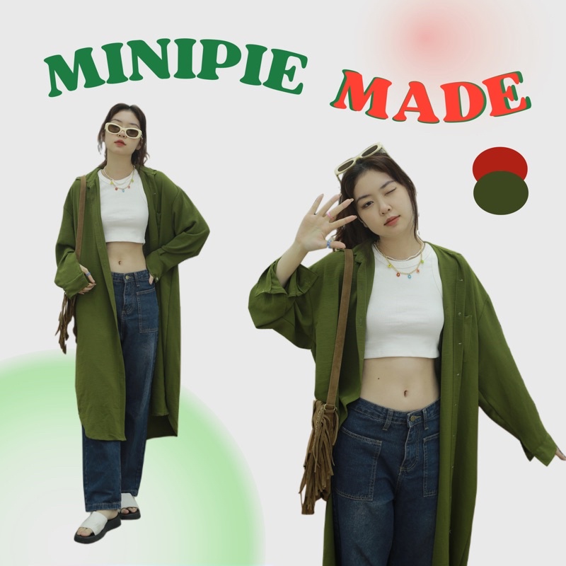 Đầm Sơ Mi Midi Tay Dài Form Rộng Dáng Dài Phong Cách Hàn Quốc Minipie