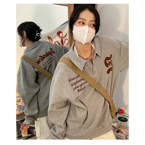 Áo Thun Polo Dáng Rộng In Chữ Waffle Cao Cấp Thời Trang Mùa Thu Mới Dành Cho Bạn Nữ