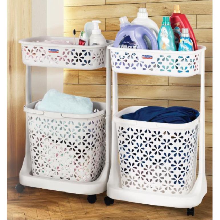 Kệ Bông Nhựa Duy Tân 2 tầng có bánh xe Kích thước 49,5 x 32,6 x 79,4 cm