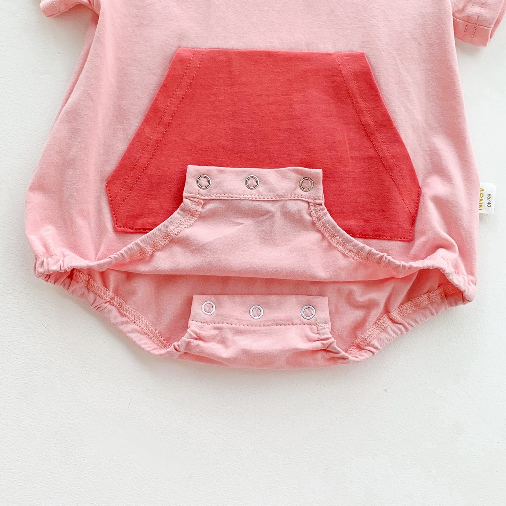 Bộ Áo Liền Quần Tay Ngắn Có Túi + Mũ Tai Thỏ Dễ Thương Cho Bé Sơ Sinh
