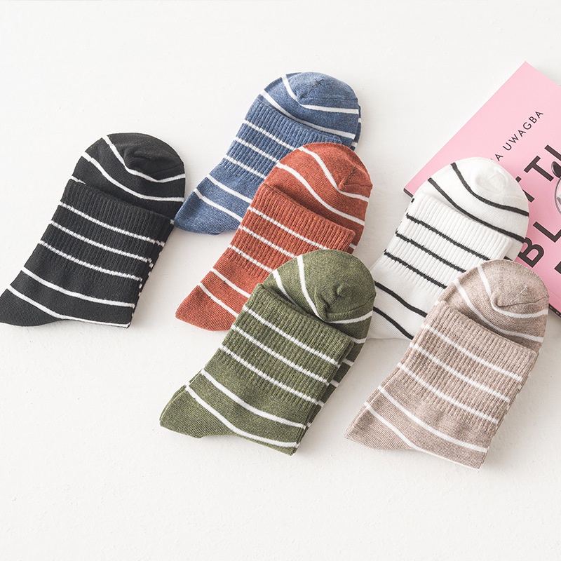 WAFNHA D55 Vớ Cotton Mỏng Cổ Vừa Kẻ Sọc Thời Trang Cho Nữ