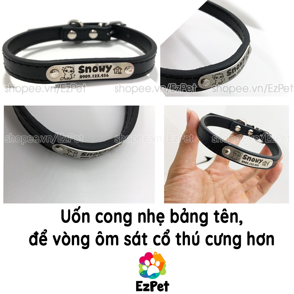 Vòng cổ cho chó mèo (khắc tên) EzPet - chất liệu da PU