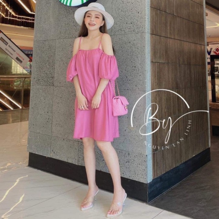 váy 2 dây trễ vai 3 màu chất đũi cá tính