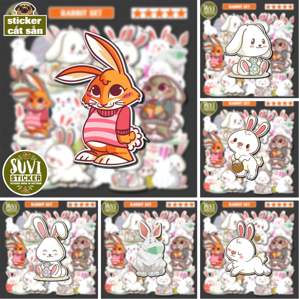 50 Sticker Thỏ chống nước sticker dán laptop, điện thoại, đàn guitar, mũ bảo hiểm, vali. MSP: A20