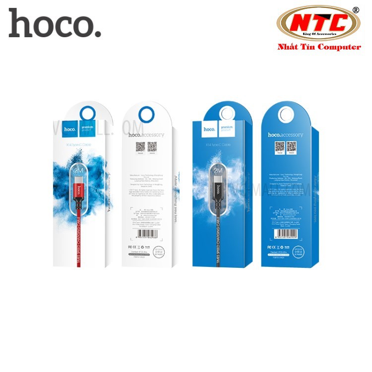 Cáp sạc dây dù Hoco X14 dài 2M cổng Type-C (Hỗ trợ sạc nhanh) - Hãng phân phối