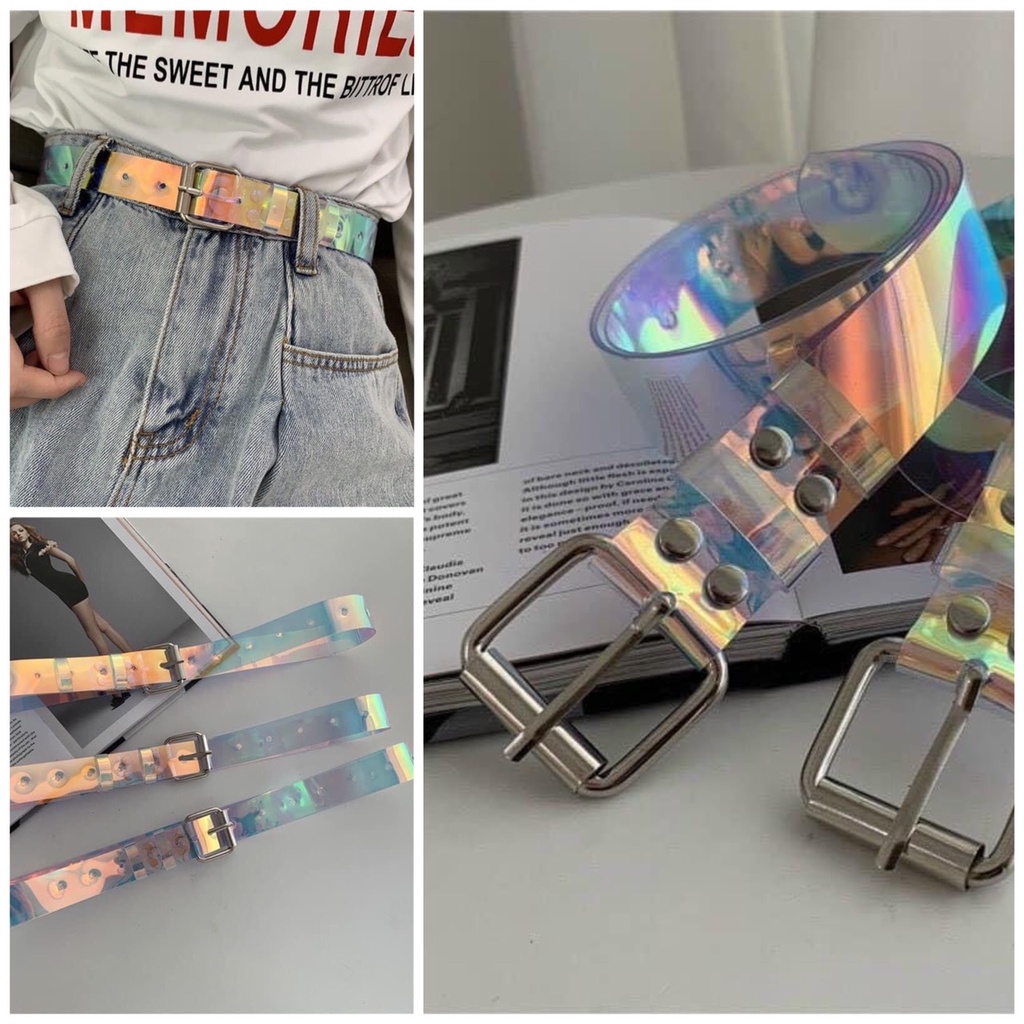 Dây thắt lưng nam nữ unisex phản quang 7 màu- dây nịt nam nữ mặt vuông phong cách hàn quốc, TONGKHOQUANAONU