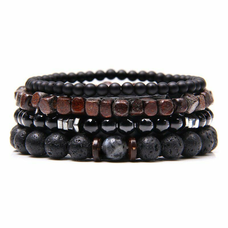 Set 2/ 3 vòng đeo tay BELLA-BEE chuỗi hạt đá hematite màu đen thời trang dành cho nam và nữ