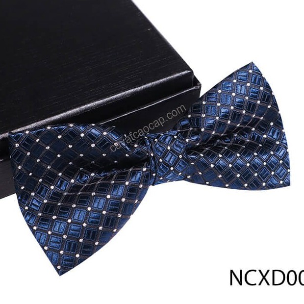 Nơ Đeo Cổ Áo Vest Nam AZMEN Màu Xanh Đen Họa Trắng - NCXD008